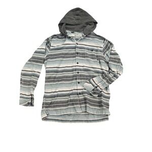 Billabong Shirt Jacket Mens XL Striped Hooded Flannel Blue Gray surf skate